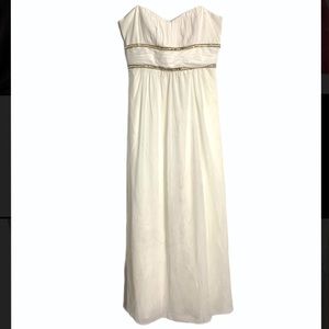 White & Gold Long formal Strapless Maxi Gown